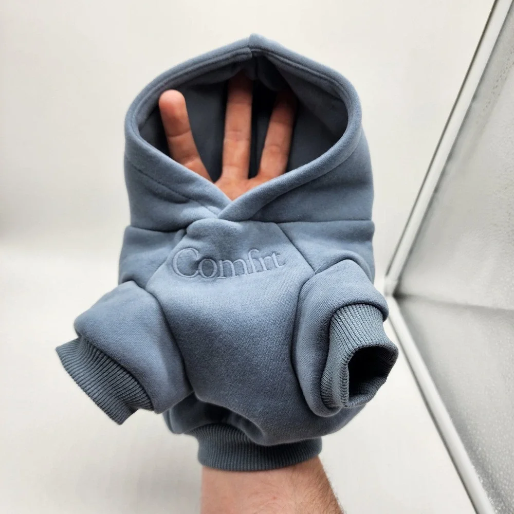 Comfrt Signature Paw Hoodie Dog XXS Blue Gray Embroidered Fleece Pet Sweatshirt